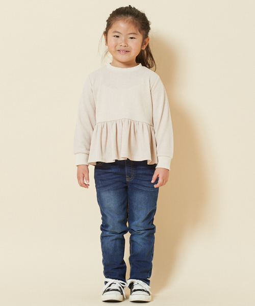 PairPair（ペアペア）の「ワッフルペプラムトップス（Tシャツ/カットソー・キッズ・カーキ/アイボリー・M(115-130)/S(100-115)）」の3枚目の写真