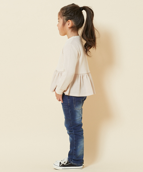 PairPair（ペアペア）の「ワッフルペプラムトップス（Tシャツ/カットソー・キッズ・カーキ/アイボリー・M(115-130)/S(100-115)）」の4枚目の写真