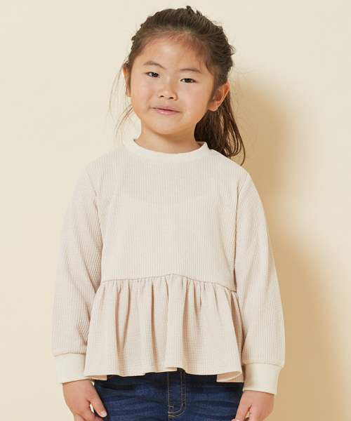 PairPair（ペアペア）の「ワッフルペプラムトップス（Tシャツ/カットソー・キッズ・カーキ/アイボリー・M(115-130)/S(100-115)）」の6枚目の写真