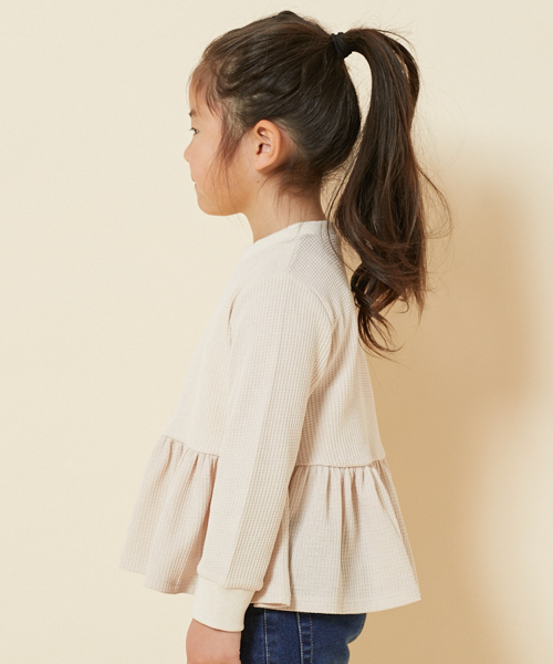 PairPair（ペアペア）の「ワッフルペプラムトップス（Tシャツ/カットソー・キッズ・カーキ/アイボリー・M(115-130)/S(100-115)）」の7枚目の写真
