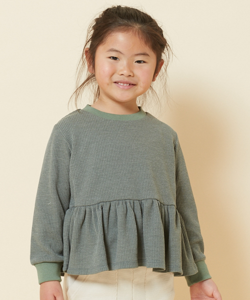 PairPair（ペアペア）の「ワッフルペプラムトップス（Tシャツ/カットソー・キッズ・カーキ/アイボリー・M(115-130)/S(100-115)）」の12枚目の写真