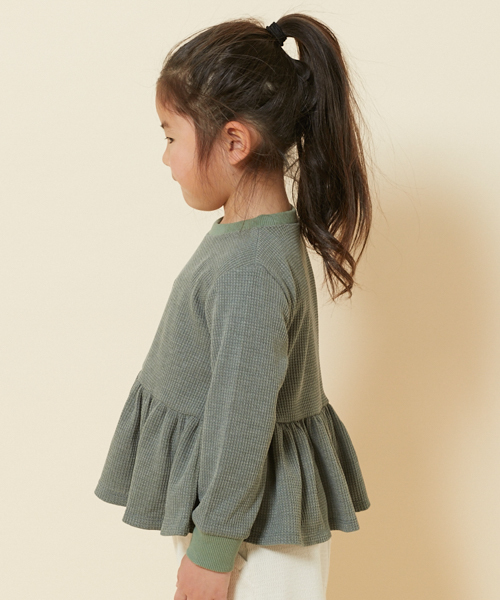 PairPair（ペアペア）の「ワッフルペプラムトップス（Tシャツ/カットソー・キッズ・カーキ/アイボリー・M(115-130)/S(100-115)）」の13枚目の写真