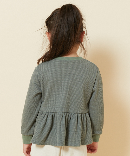 PairPair（ペアペア）の「ワッフルペプラムトップス（Tシャツ/カットソー・キッズ・カーキ/アイボリー・M(115-130)/S(100-115)）」の14枚目の写真