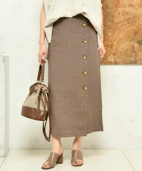 DouDou（ドゥドゥ）の「ボタンタイトスカート（スカート・レディース・ブラウン/ベージュ・36/38）」の12枚目の写真