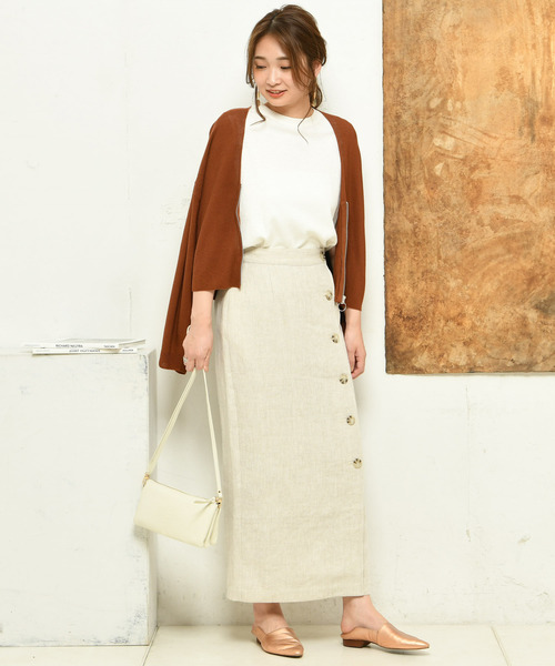 DouDou（ドゥドゥ）の「ボタンタイトスカート（スカート・レディース・ブラウン/ベージュ・36/38）」の3枚目の写真