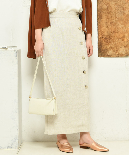 DouDou（ドゥドゥ）の「ボタンタイトスカート（スカート・レディース・ブラウン/ベージュ・36/38）」の11枚目の写真