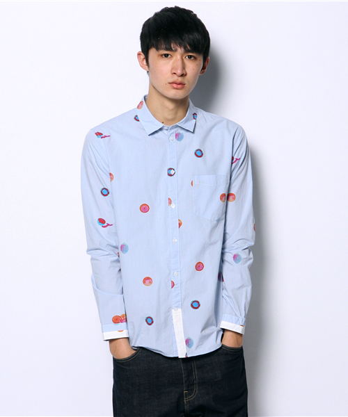 R.NEWBOLD（アールニューボールド）の「HALFTIME SHIRT/LS/145609（シャツ/ブラウス・メンズ・ホワイト/ブルー・LARGE/X-LARGE/MEDIUM/SMALL）」の2枚目の写真