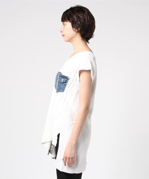 GGD SELECT（ジージーディー　セレクト）の「Roger&Raw/ケーブルデ二ポケノースリP/O（ニット/セーター・レディース・ホワイト/ベージュ/カーキ/杢グレー・M）」の6枚目の写真