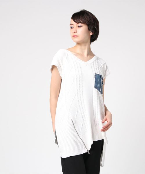 GGD SELECT（ジージーディー　セレクト）の「Roger&Raw/ケーブルデ二ポケノースリP/O（ニット/セーター・レディース・ホワイト/ベージュ/カーキ/杢グレー・M）」の7枚目の写真