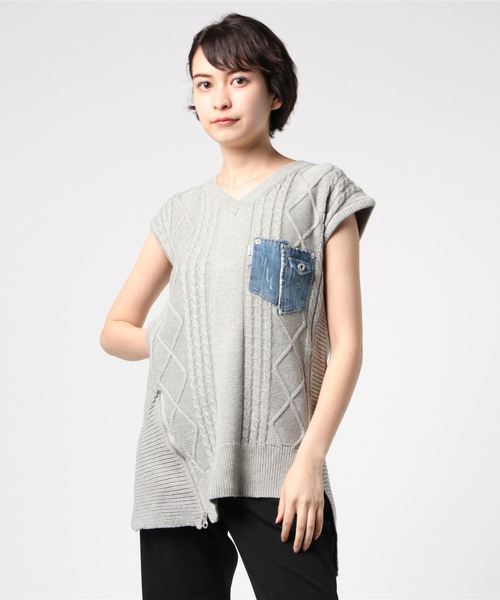 GGD SELECT（ジージーディー　セレクト）の「Roger&Raw/ケーブルデ二ポケノースリP/O（ニット/セーター・レディース・ホワイト/ベージュ/カーキ/杢グレー・M）」の8枚目の写真