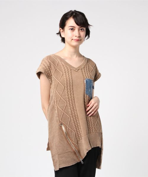 GGD SELECT（ジージーディー　セレクト）の「Roger&Raw/ケーブルデ二ポケノースリP/O（ニット/セーター・レディース・ホワイト/ベージュ/カーキ/杢グレー・M）」の9枚目の写真