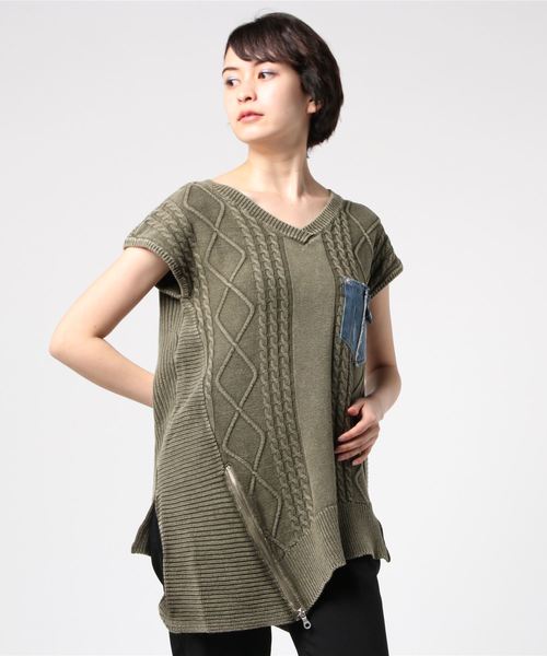GGD SELECT（ジージーディー　セレクト）の「Roger&Raw/ケーブルデ二ポケノースリP/O（ニット/セーター・レディース・ホワイト/ベージュ/カーキ/杢グレー・M）」の10枚目の写真