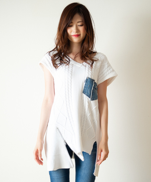 GGD SELECT（ジージーディー　セレクト）の「Roger&Raw/ケーブルデ二ポケノースリP/O（ニット/セーター・レディース・ホワイト/ベージュ/カーキ/杢グレー・M）」の11枚目の写真