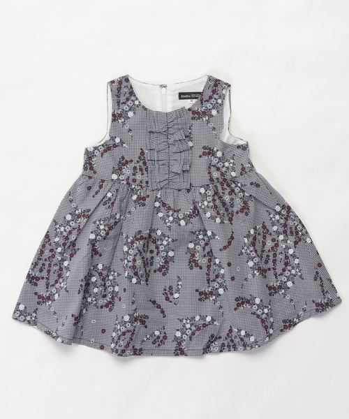 BeBe(ベベ)の「BeBe/ギンガムフラワープリントワンピース(ワンピース・キッズ・ネイビー・100/110/120/130/140/150/90)」の9枚目の写真