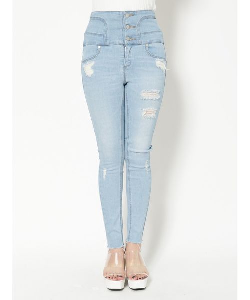 EMODA（エモダ）の「ヘムカットオフハイウエストパギンス（デニムパンツ・レディース・ライトブルー/ブラック/インディゴブルー・SMALL/MEDIUM/X-SMALL）」の19枚目の写真