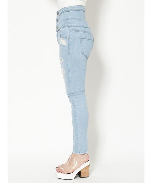 EMODA（エモダ）の「ヘムカットオフハイウエストパギンス（デニムパンツ・レディース・ライトブルー/ブラック/インディゴブルー・SMALL/MEDIUM/X-SMALL）」の8枚目の写真