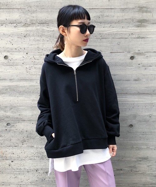 PAGEBOY(ページボーイ)の「ハーフジップウラケパーカー(パーカー・レディース・ブラック/オフホワイト/グリーン系その他/グレイッシュベージュ・FREE)」の15枚目の写真