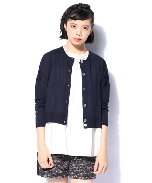 EDIT. FOR LULU（エディットフォールル）の「◆ショートボクシーカーディガン（ニット/セーター・レディース・グレー/グリーン/ネイビー/ピンク・FREE）」の4枚目の写真