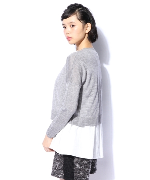 EDIT. FOR LULU（エディットフォールル）の「◆ショートボクシーカーディガン（ニット/セーター・レディース・グレー/グリーン/ネイビー/ピンク・FREE）」の6枚目の写真