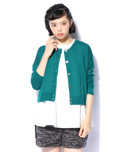 EDIT. FOR LULU（エディットフォールル）の「◆ショートボクシーカーディガン（ニット/セーター・レディース・グレー/グリーン/ネイビー/ピンク・FREE）」の11枚目の写真