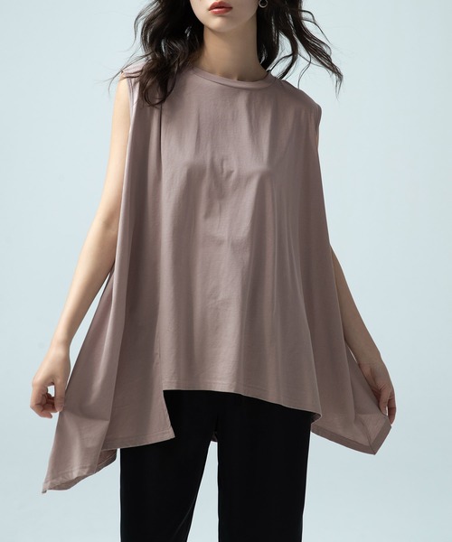 SAISON DE PAPILLON（セゾンドパピヨン）の「ノースリーブクルーネックカットソー（Tシャツ/カットソー・レディース・チャコール/グリーン/ホワイト/ベージュ/ブルー/ブラック/ネイビー/キャメル/グレー/ピンク・S/M/L/XL）」の10枚目の写真