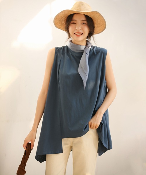 SAISON DE PAPILLON（セゾンドパピヨン）の「ノースリーブクルーネックカットソー（Tシャツ/カットソー・レディース・チャコール/グリーン/ホワイト/ベージュ/ブルー/ブラック/ネイビー/キャメル/グレー/ピンク・S/M/L/XL）」の8枚目の写真