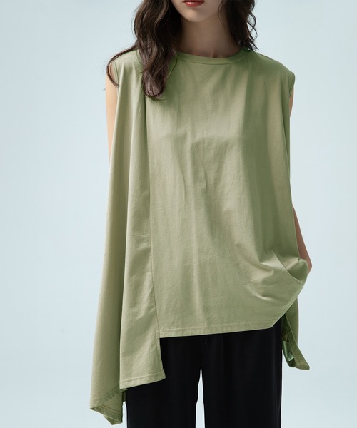 SAISON DE PAPILLON（セゾンドパピヨン）の「ノースリーブクルーネックカットソー（Tシャツ/カットソー・レディース・チャコール/グリーン/ホワイト/ベージュ/ブルー/ブラック/ネイビー/キャメル/グレー/ピンク・S/M/L/XL）」の6枚目の写真