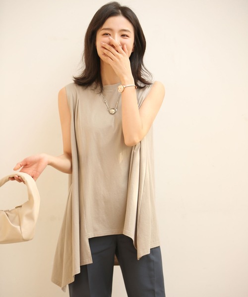 SAISON DE PAPILLON（セゾンドパピヨン）の「ノースリーブクルーネックカットソー（Tシャツ/カットソー・レディース・チャコール/グリーン/ホワイト/ベージュ/ブルー/ブラック/ネイビー/キャメル/グレー/ピンク・S/M/L/XL）」の11枚目の写真