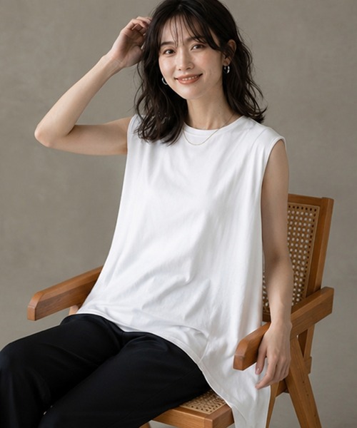 SAISON DE PAPILLON(セゾンドパピヨン)の「ノースリーブクルーネックカットソー(Tシャツ/カットソー・レディース・ブラック/ホワイト/ベージュ/ブルー/ネイビー/グレー/ピンク/キャメル/チャコール/グリーン・S/M/L/XL/フリー)」の21枚目の写真