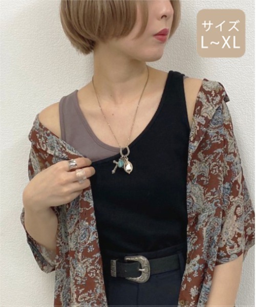 apres jour mignon(アプレジュールミニョン)の「【大きいサイズ】レイヤードタンクトップ【ZOZOTOWN限定アイテム】(タンクトップ・レディース・カーキ/ダークブルー/アイボリー/ダークブラウン/ブラック・X-LARGE)」の10枚目の写真