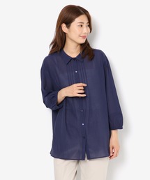 先染めシャンブレーロングシャツ