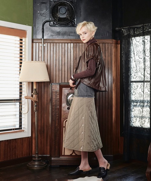 KOH.style（コースタイル）の「デニムxキルティングスカート（スカート・レディース・ベージュ/ブラック・MEDIUM/LARGE/SMALL）」の9枚目の写真