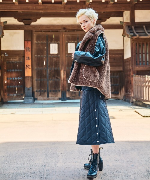 ラベンハム キルティング デニム ロング インディゴ スカート 36 STOKE LAVENHAM - ラベンハム キルティング デニム ロング インディゴ