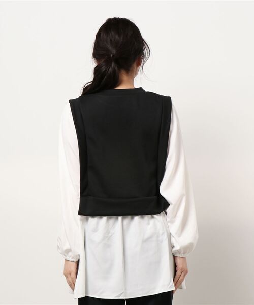 INTERPLANET(インタープラネット)の「【WEB限定】カノコダンボールシャツレイヤード風プルオーバー(Tシャツ/カットソー・レディース・ベージュ/ブラック・FREE)」の3枚目の写真