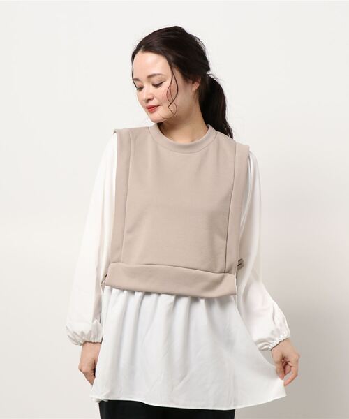 INTERPLANET(インタープラネット)の「【WEB限定】カノコダンボールシャツレイヤード風プルオーバー(Tシャツ/カットソー・レディース・ベージュ/ブラック・FREE)」の15枚目の写真