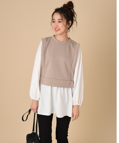 INTERPLANET(インタープラネット)の「【WEB限定】カノコダンボールシャツレイヤード風プルオーバー(Tシャツ/カットソー・レディース・ベージュ/ブラック・FREE)」の10枚目の写真