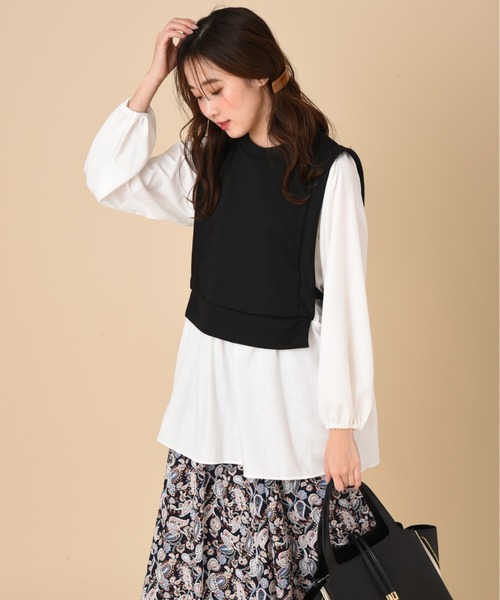 INTERPLANET(インタープラネット)の「【WEB限定】カノコダンボールシャツレイヤード風プルオーバー(Tシャツ/カットソー・レディース・ベージュ/ブラック・FREE)」の5枚目の写真