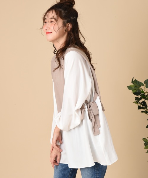 INTERPLANET(インタープラネット)の「【WEB限定】カノコダンボールシャツレイヤード風プルオーバー(Tシャツ/カットソー・レディース・ベージュ/ブラック・FREE)」の18枚目の写真