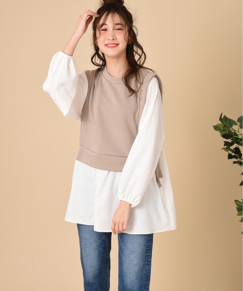 INTERPLANET(インタープラネット)の「【WEB限定】カノコダンボールシャツレイヤード風プルオーバー(Tシャツ/カットソー・レディース・ベージュ/ブラック・FREE)」の19枚目の写真