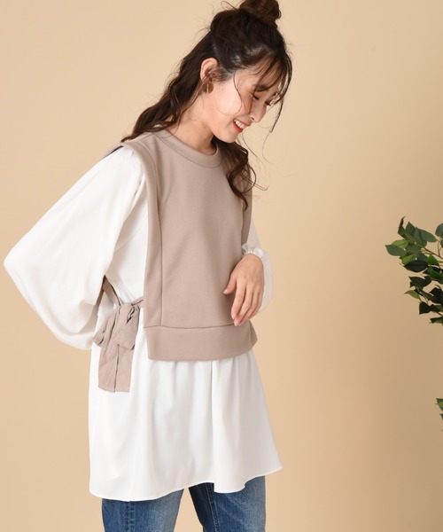 INTERPLANET(インタープラネット)の「【WEB限定】カノコダンボールシャツレイヤード風プルオーバー(Tシャツ/カットソー・レディース・ベージュ/ブラック・FREE)」の20枚目の写真