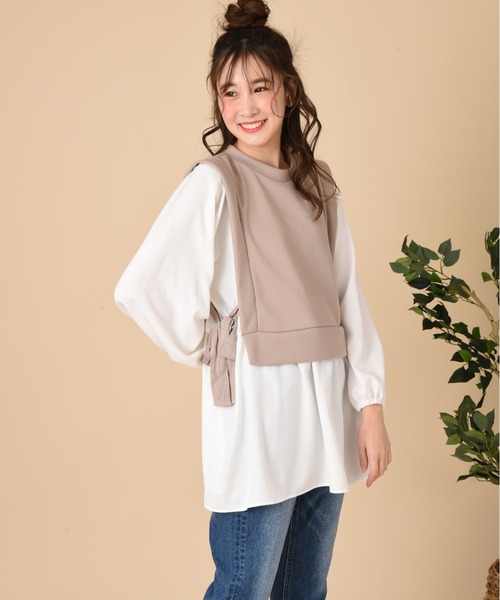 INTERPLANET(インタープラネット)の「【WEB限定】カノコダンボールシャツレイヤード風プルオーバー(Tシャツ/カットソー・レディース・ベージュ/ブラック・FREE)」の21枚目の写真