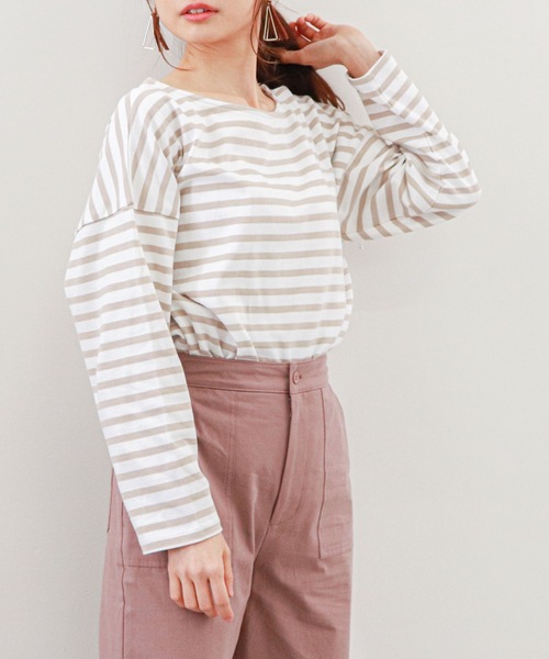 archives(アルシーヴ)の「ボーダープルオーバー(Tシャツ/カットソー・レディース・ピンク/ミント/グリーン/ベージュ・MEDIUM)」の7枚目の写真
