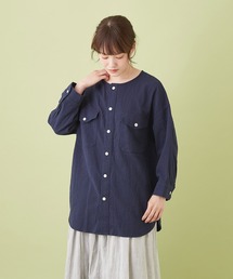 CUBE SUGAR（キューブシュガー）の「綿ボイル 刺繍入り クルーネック ８分袖シャツ（シャツ/ブラウス）」