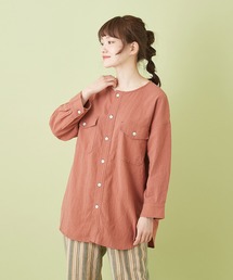 CUBE SUGAR | 綿ボイル 刺繍入り クルーネック ８分袖シャツ(シャツ/ブラウス)