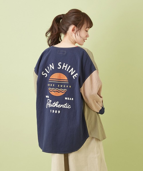 CUBE SUGAR（キューブシュガー）の「綿ボイル 刺繍入り クルーネック ８分袖シャツ（シャツ/ブラウス・レディース・ベージュ/マルチ/ピンク/カーキ/ネイビー・M）」の5枚目の写真