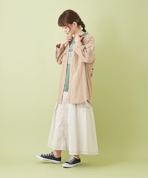 CUBE SUGAR（キューブシュガー）の「綿ボイル 刺繍入り クルーネック ８分袖シャツ（シャツ/ブラウス・レディース・ベージュ/マルチ/ピンク/カーキ/ネイビー・M）」の7枚目の写真