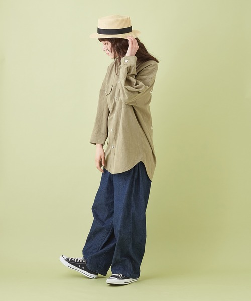 CUBE SUGAR（キューブシュガー）の「綿ボイル 刺繍入り クルーネック ８分袖シャツ（シャツ/ブラウス・レディース・ベージュ/マルチ/ピンク/カーキ/ネイビー・M）」の13枚目の写真