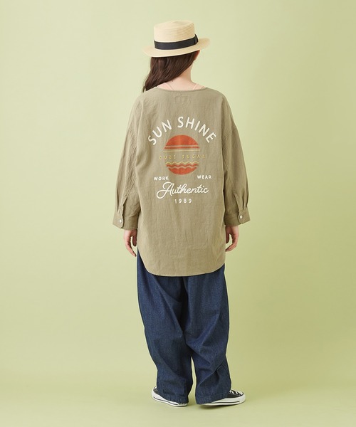 CUBE SUGAR（キューブシュガー）の「綿ボイル 刺繍入り クルーネック ８分袖シャツ（シャツ/ブラウス・レディース・ベージュ/マルチ/ピンク/カーキ/ネイビー・M）」の14枚目の写真