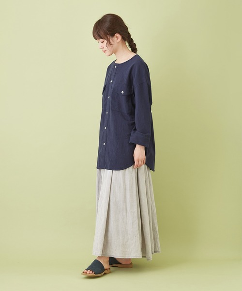 CUBE SUGAR（キューブシュガー）の「綿ボイル 刺繍入り クルーネック ８分袖シャツ（シャツ/ブラウス・レディース・ベージュ/マルチ/ピンク/カーキ/ネイビー・M）」の16枚目の写真