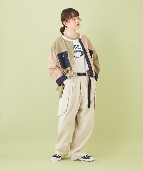 CUBE SUGAR（キューブシュガー）の「綿ボイル 刺繍入り クルーネック ８分袖シャツ（シャツ/ブラウス・レディース・ベージュ/マルチ/ピンク/カーキ/ネイビー・M）」の18枚目の写真